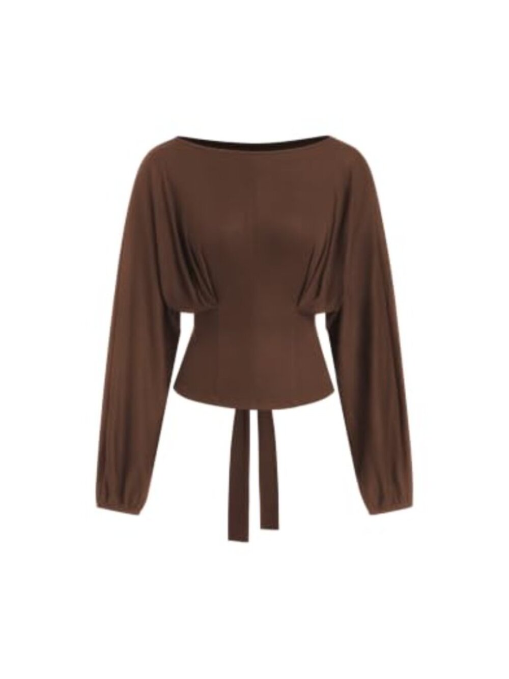 Boat Neck Tie Back Batwing Long Sleeve Jersey Knit Top